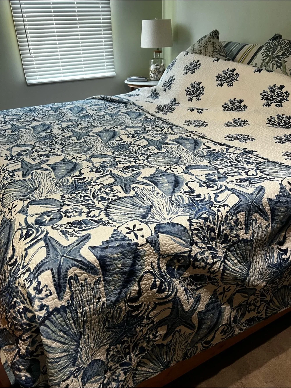 Blue and White Coastal Quilt - Navy Sea Life Pattern